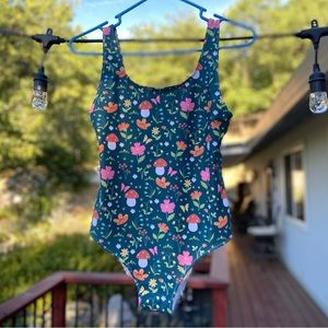 Dark Green Forest Mushroom One Piece Swimsuit NWOT